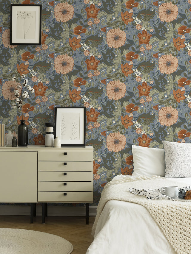 Victoria Blue Floral Nouveau Wallpaper with Art Nouveau Floral Pattern - A-Street Prints 2999-13108