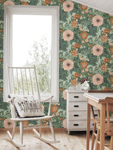 Victoria Green Floral Nouveau Wallpaper with Botanical Flower Pattern, Farmhouse Style - A-Street Prints 2999-13109