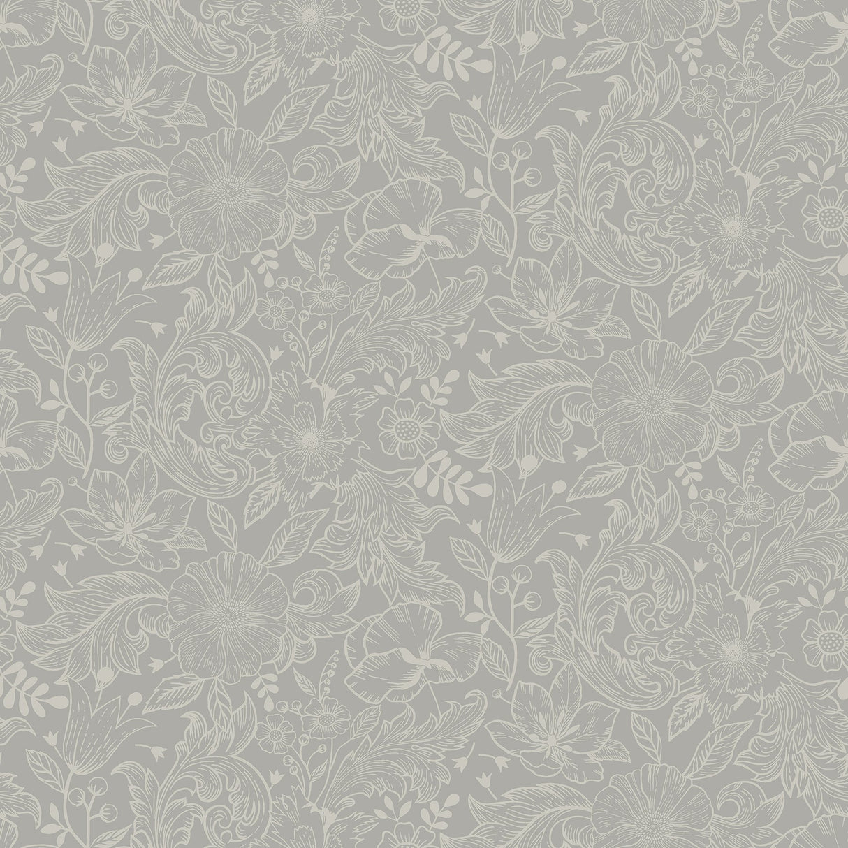 Wilma Grey Floral Block Print Wallpaper - A?Street Prints 2999-13126