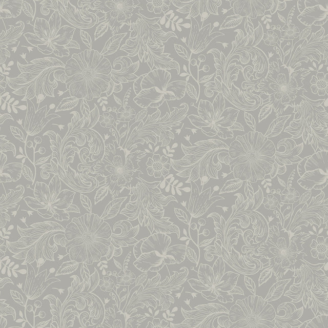 Wilma Grey Floral Block Print Wallpaper - A?Street Prints 2999-13126
