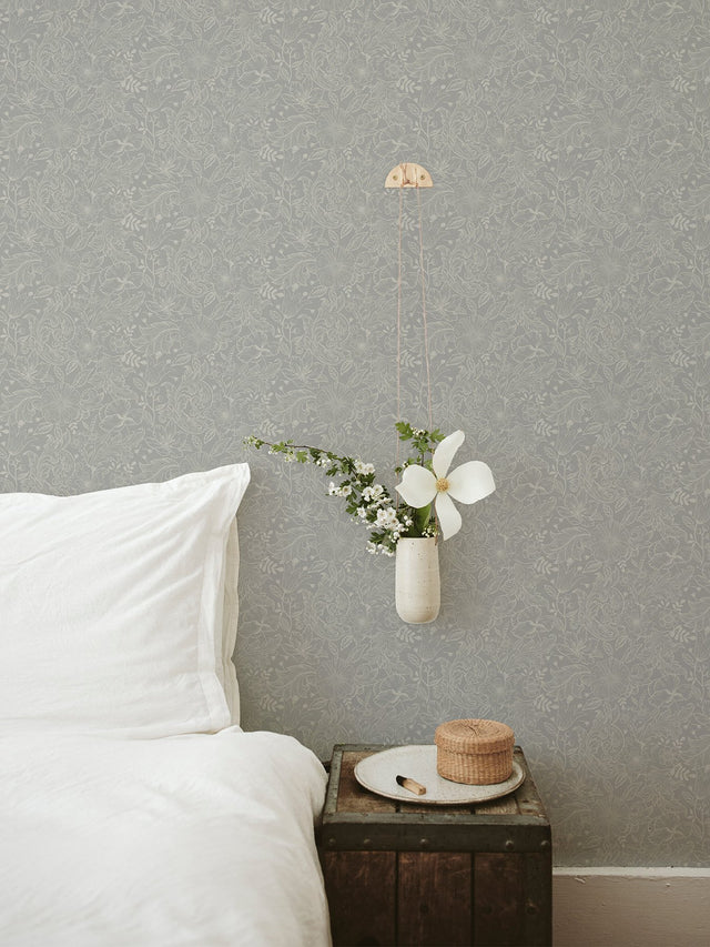Wilma Grey Floral Block Print Wallpaper - A?Street Prints 2999-13126