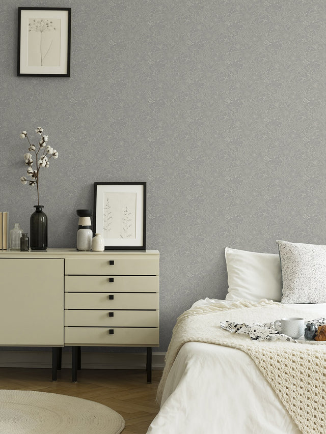 Wilma Grey Floral Block Print Wallpaper - A?Street Prints 2999-13126