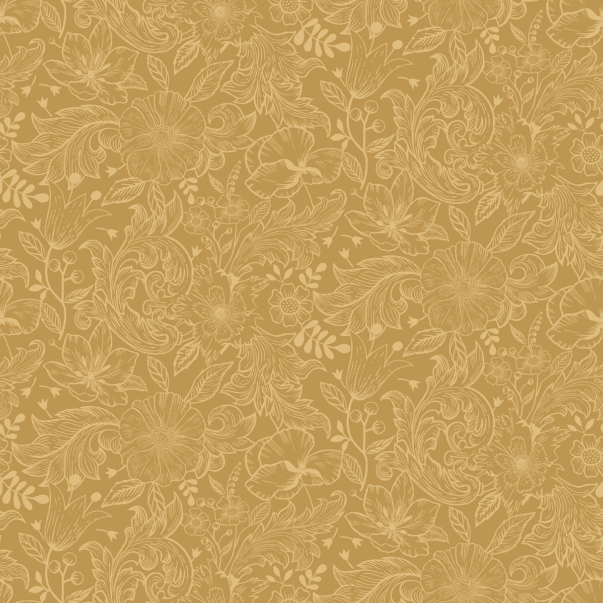Wilma Yellow Block Print Wallpaper with Botanical Floral Pattern, Farmhouse Style - A-Street Prints 2999-13127