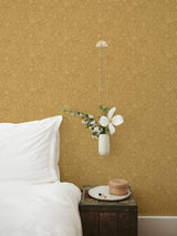 Wilma Yellow Block Print Wallpaper with Botanical Floral Pattern, Farmhouse Style - A-Street Prints 2999-13127