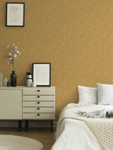 Wilma Yellow Block Print Wallpaper with Botanical Floral Pattern, Farmhouse Style - A-Street Prints 2999-13127