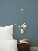 Wilma Blue Floral Block Print Wallpaper with Farmhouse Botanical Motif - Brewster 2999-13128