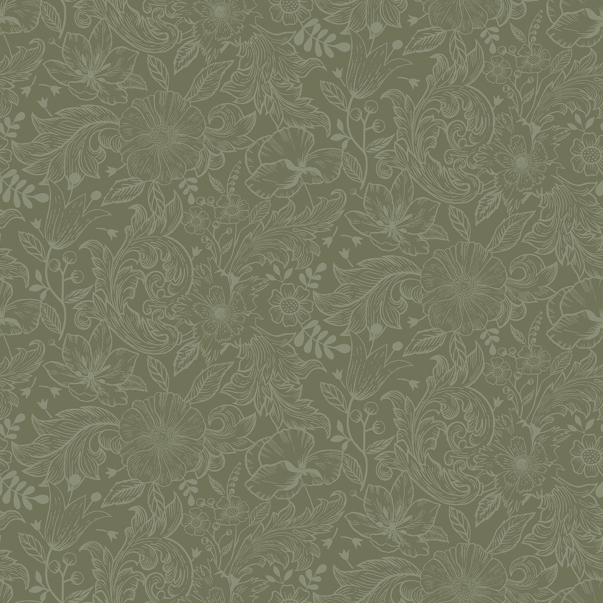 Wilma Green Floral Block Print Wallpaper with Scandinavian Botanical Motif - A-Street Prints 2999-13129