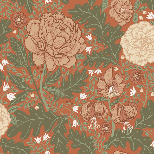 Camille Red Peony & Lily Wallpaper with Botanical Flowers Motif - A-Street Prints 2999-14004