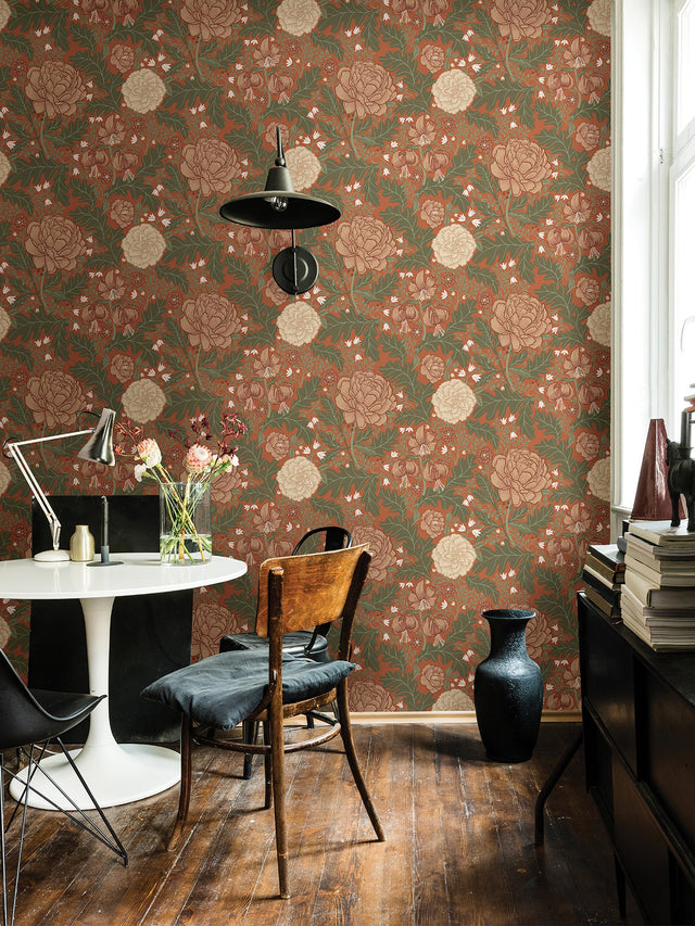 Camille Red Peony & Lily Wallpaper with Botanical Flowers Motif - A-Street Prints 2999-14004