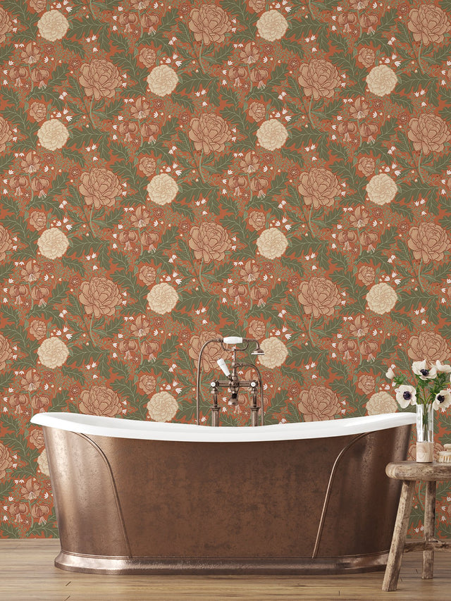 Camille Red Peony & Lily Wallpaper with Botanical Flowers Motif - A-Street Prints 2999-14004