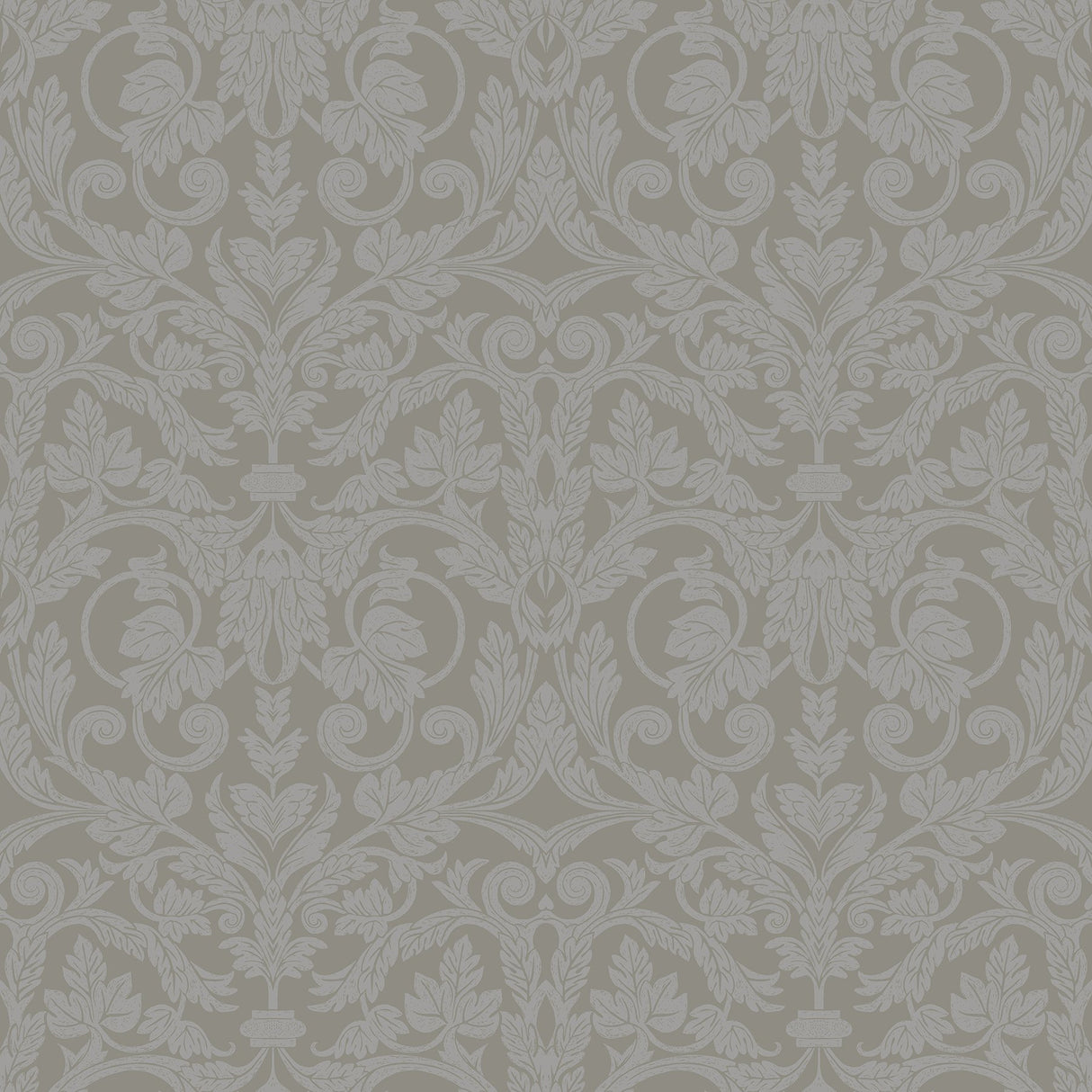 Rosali Grey Scroll Damask Wallpaper with Leafy Ironwork Motif - A-Street Prints 2999-14006
