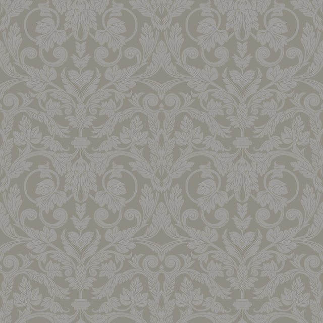 Rosali Grey Scroll Damask Wallpaper with Leafy Ironwork Motif - A-Street Prints 2999-14006