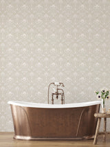 Niki Beige Country Kitsch Wallpaper with Scandinavian Bird and Floral Damask - Brewster 2999-14026