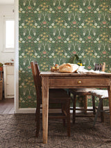Froso Green Garden Damask Wallpaper with Botanical Floral Pattern, Modern Style - A-Street Prints 2999-24102