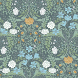 Froso Turquoise Garden Damask Wallpaper with Botanical Floral Pattern, Modern Style - Brewster 2999-24106