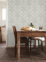 Froso Light Grey Garden Damask Wallpaper with Botanical Floral Pattern, Modern Non Woven Unpasted - Brewster 2999-24107