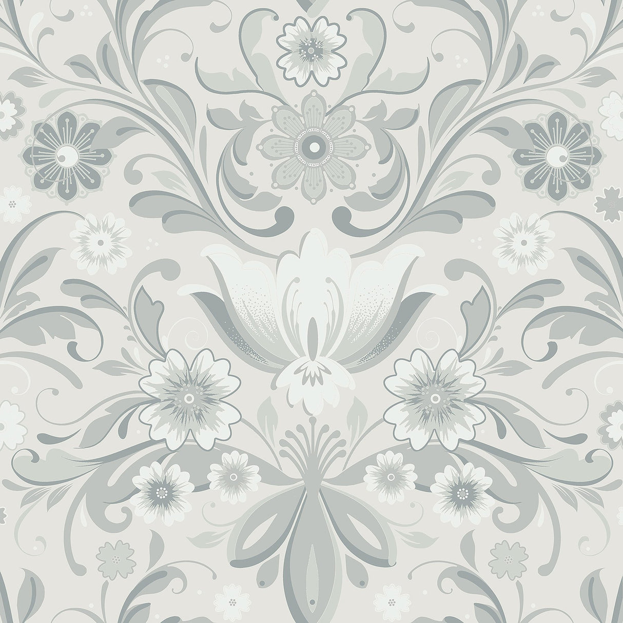 Ostanskar Light Grey Retro Floral Wallpaper with Botanical Flowers Motif - A-Street Prints 2999-24109