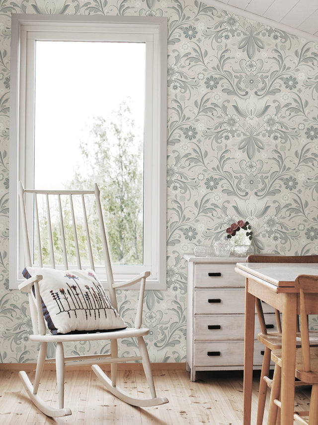 Ostanskar Light Grey Retro Floral Wallpaper with Botanical Flowers Motif - A-Street Prints 2999-24109