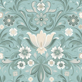 Ostanskar Turquoise Retro Floral Wallpaper with Botanical Flowers Motif - A-Street Prints 2999-24111