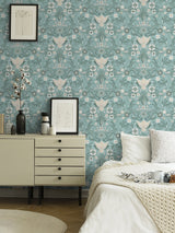 Ostanskar Turquoise Retro Floral Wallpaper with Botanical Flowers Motif - A-Street Prints 2999-24111