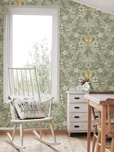 Ostanskar Green Retro Floral Wallpaper with Botanical Flowers Motif - A-Street Prints 2999-24113