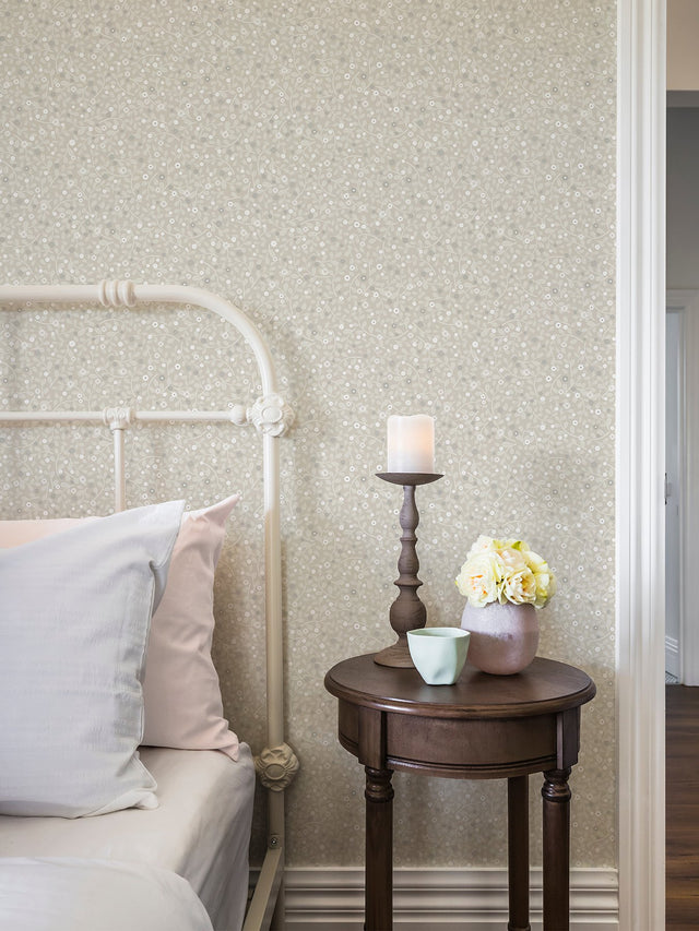 Hummelvik Light Grey Daisy Trail Wallpaper with Botanical Vine Motif - A-Street Prints 2999-24126