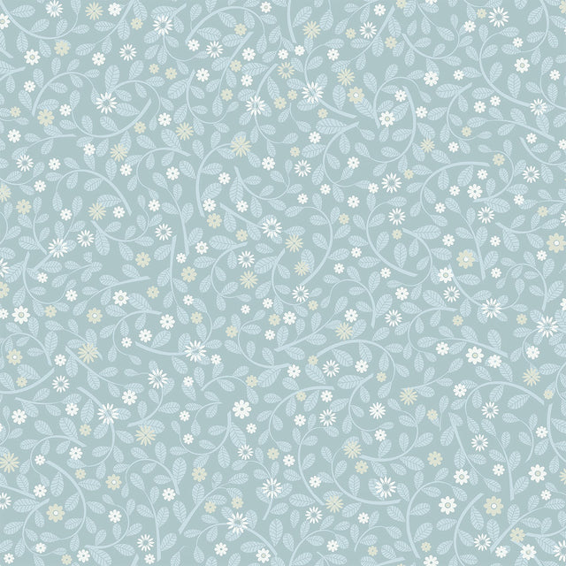 Hummelvik Blue Daisy Trail Wallpaper with Botanical Vine Pattern, Farmhouse Style - Brewster 2999-24130