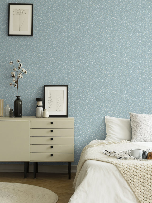 Hummelvik Blue Daisy Trail Wallpaper with Botanical Vine Pattern, Farmhouse Style - Brewster 2999-24130