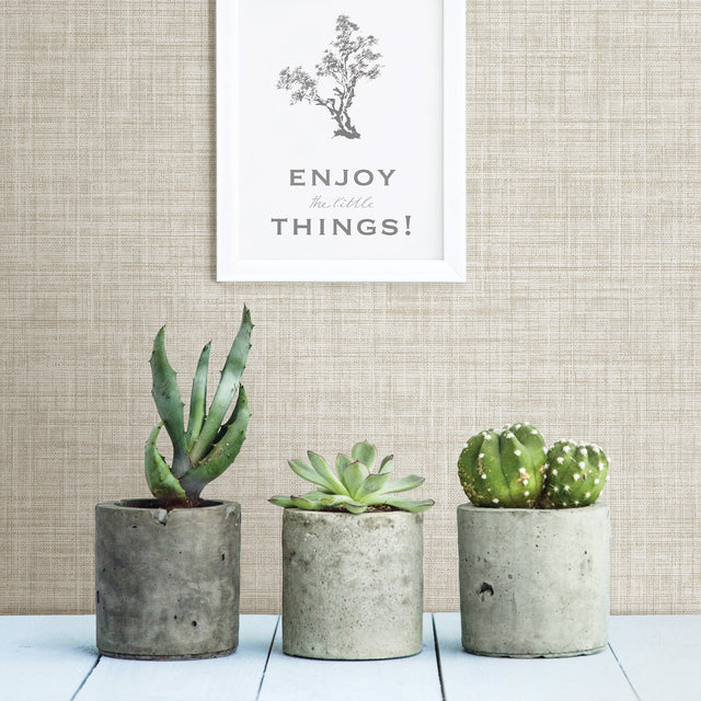 Tuckernuck Taupe Linen Wallpaper with Fabric & Woven Textures Motif - A-Street Prints 2999-24273
