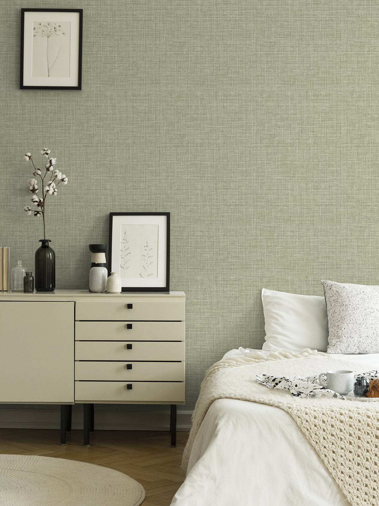 Tuckernuck Green Linen Wallpaper with Fabric & Woven Texture - A?Street Prints 2999-25792