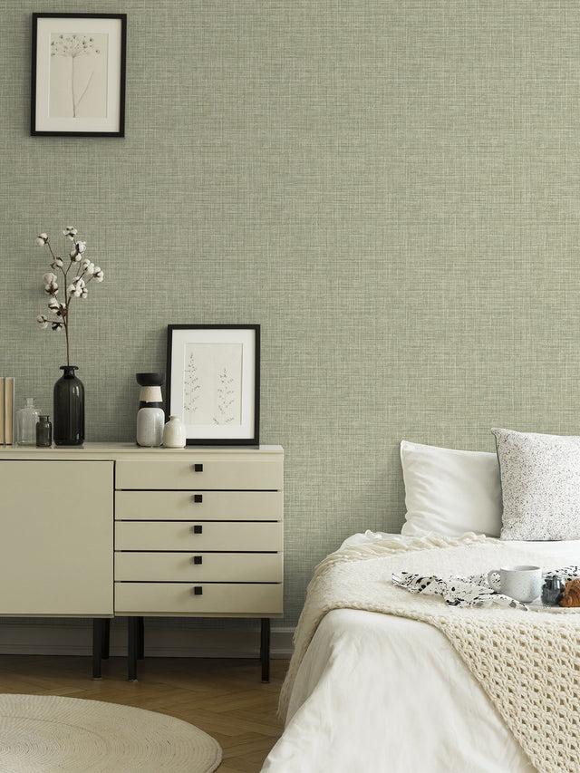 Tuckernuck Green Linen Wallpaper with Fabric & Woven Texture - A?Street Prints 2999-25792