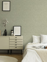 Tuckernuck Green Linen by A-Street Prints Faux Woven Mossy Green Texture Farmhouse Non Woven Unpasted Sidewall Wallpaper - FD25792