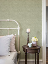 Tuckernuck Green Linen by A-Street Prints Faux Woven Mossy Green Texture Farmhouse Non Woven Unpasted Sidewall Wallpaper - FD25792