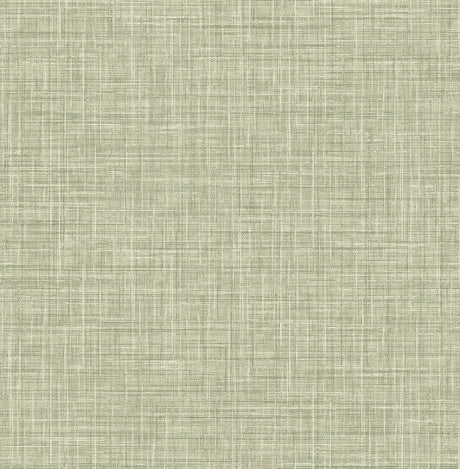 Tuckernuck Green Linen Wallpaper by A-Street Prints - Faux Woven Texture in Mossy Green and White