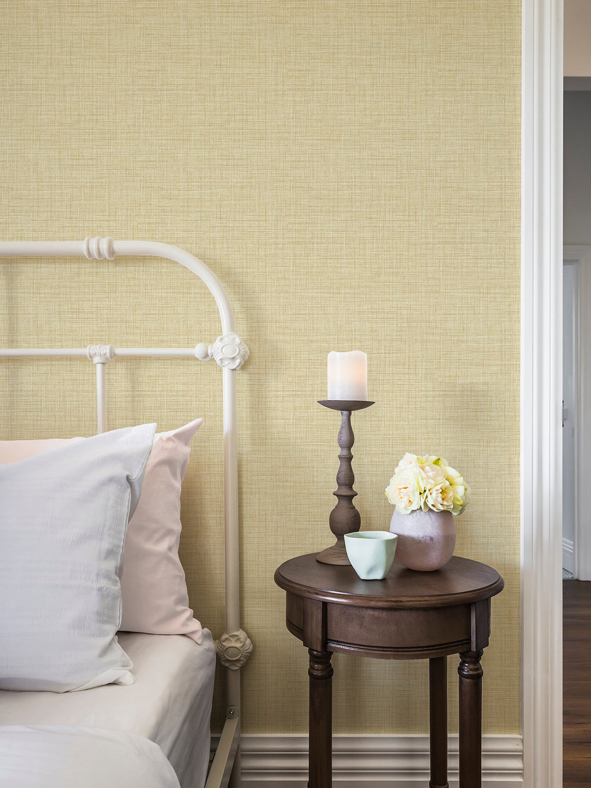 Tuckernuck Gold Linen Wallpaper with Faux Woven Texture - Brewster 2999-25793