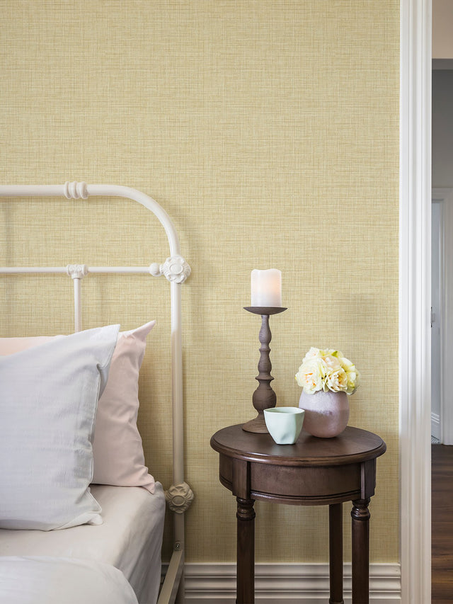Tuckernuck Gold Linen Wallpaper with Faux Woven Texture - Brewster 2999-25793