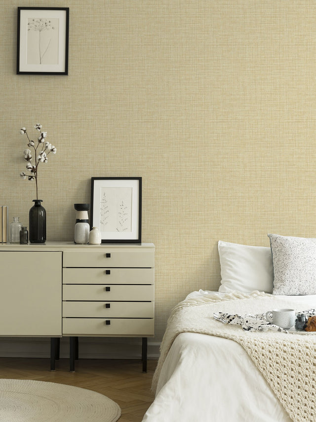 Tuckernuck Gold Linen Wallpaper with Faux Woven Texture - Brewster 2999-25793