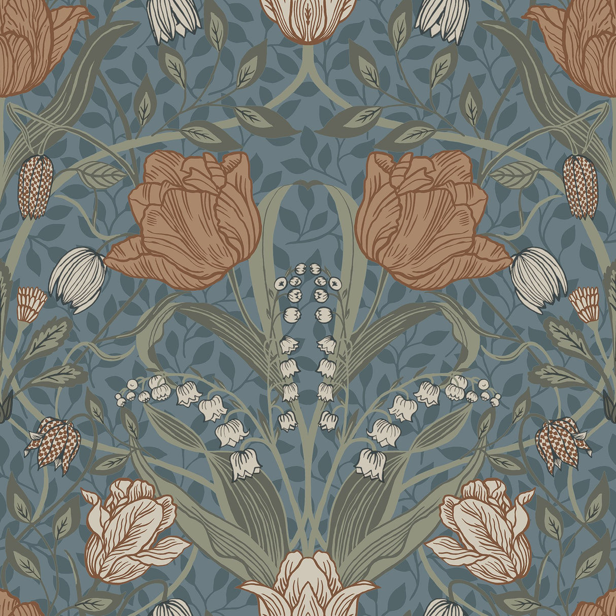 Filippa Blue Tulip Wallpaper with Botanical Floral Pattern, Modern Non Woven - A-Street Prints 2999-33009