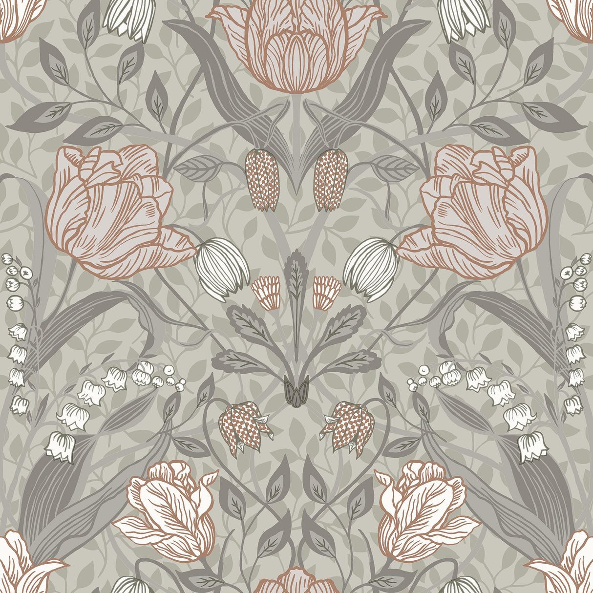 Filippa Grey Tulip Wallpaper with Botanical Floral Pattern, Modern Style - A-Street Prints 2999-44105