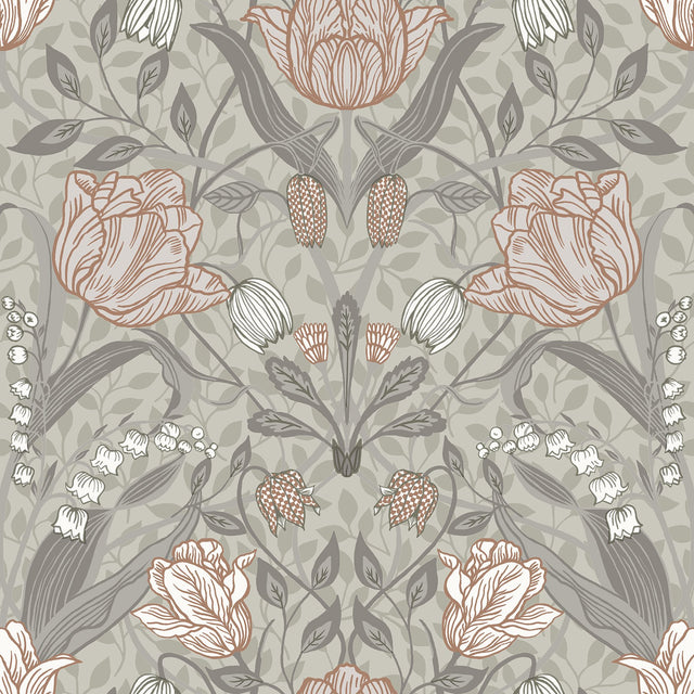 Filippa Grey Tulip Wallpaper with Botanical Floral Pattern, Modern Style - A-Street Prints 2999-44105