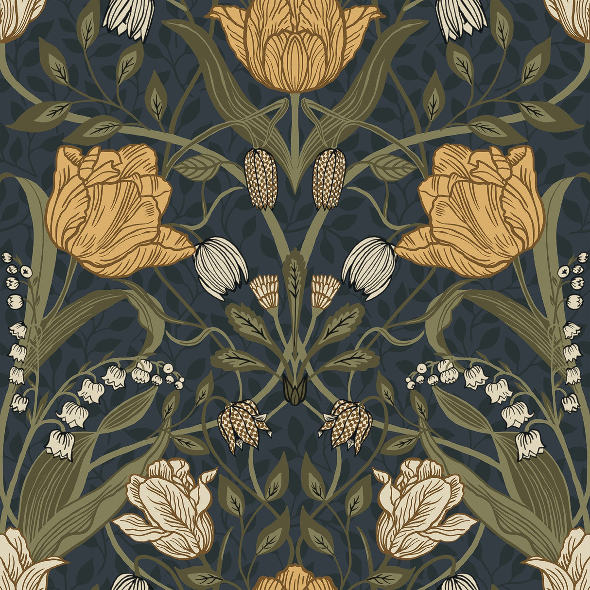 Filippa Navy Tulip Wallpaper with Botanical Floral Pattern, Modern Style - A-Street Prints 2999-44106