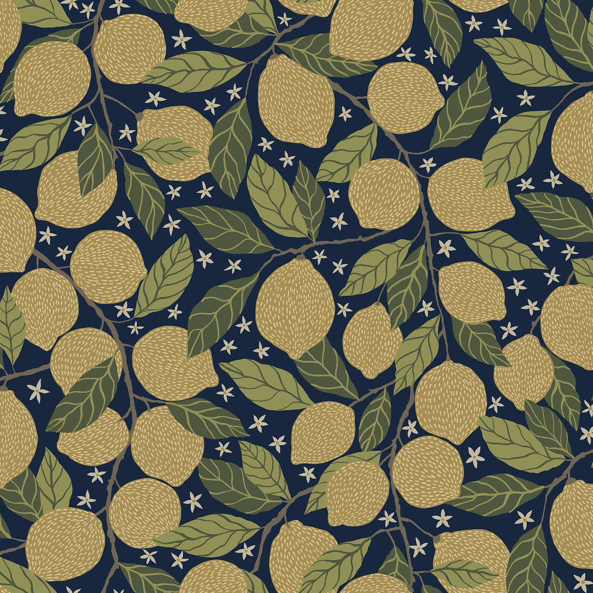 Lemona Navy Fruit Tree Wallpaper with Botanical Lemon Motif - A-Street Prints 2999-44118