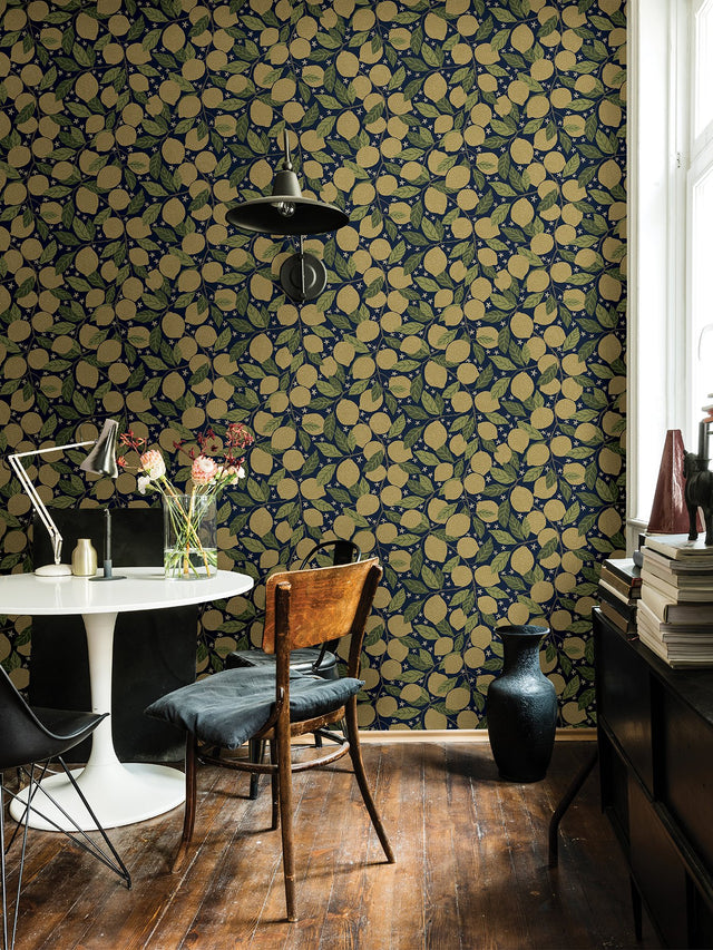 Lemona Navy Fruit Tree Wallpaper with Botanical Lemon Motif - A-Street Prints 2999-44118