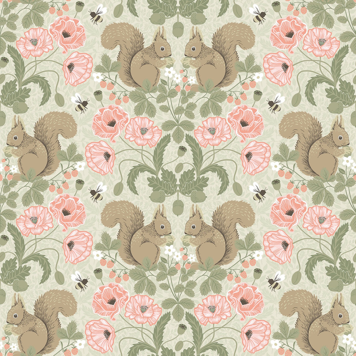 Kurre Pink Woodland Damask Wallpaper with Whimsical Squirrels & Floral Motif - A-Street Prints 2999-44120