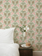 Kurre Pink Woodland Damask Wallpaper with Whimsical Squirrels & Floral Motif - A-Street Prints 2999-44120