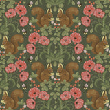 Kurre Dark Green Woodland Damask Wallpaper with Whimsical Animal Motif - A-Street Prints 2999-44124
