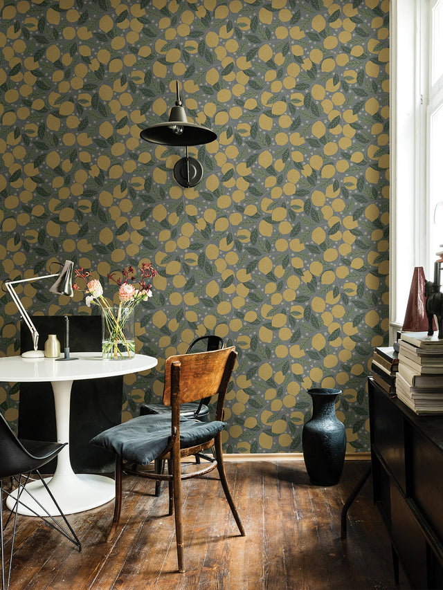 Lemona Blue Fruit Tree Wallpaper with Botanical Lemon Pattern - A-Street Prints 2999-44132