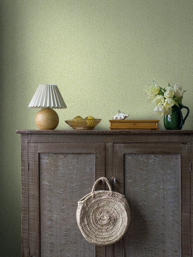 Anna Light Green Fern Trail Wallpaper with Scandinavian Botanical Leaf Pattern - Brewster 2999-55001