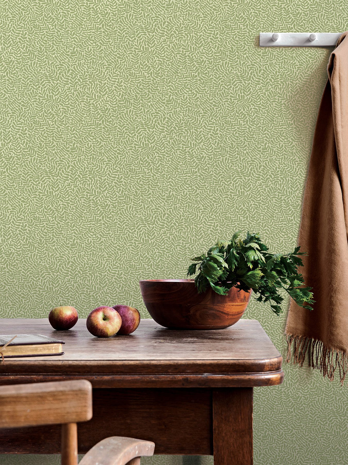 Anna Light Green Fern Trail Wallpaper with Scandinavian Botanical Leaf Pattern - Brewster 2999-55001