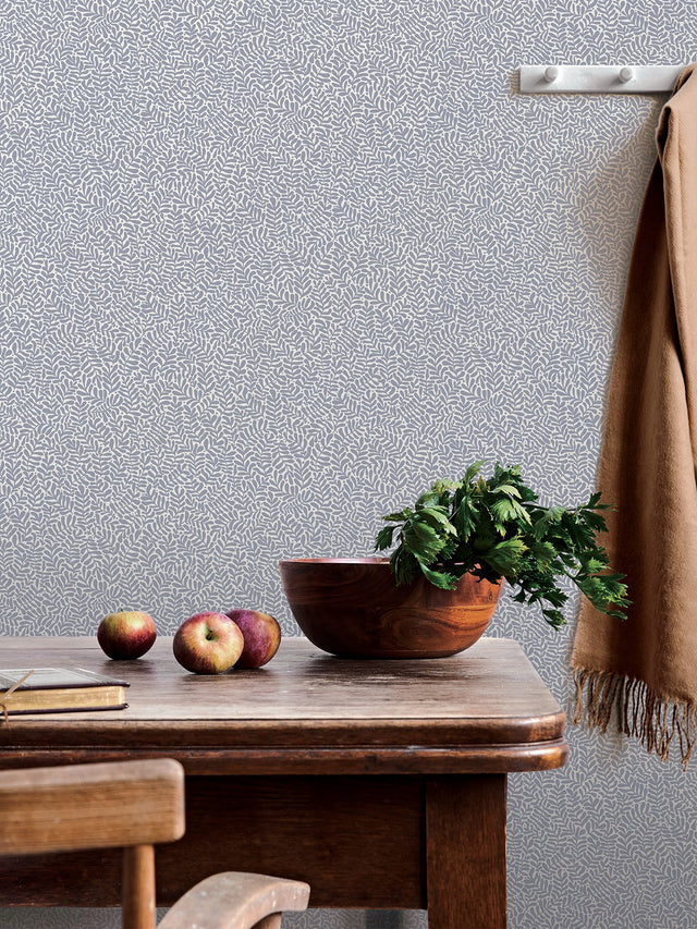 Anna Light Blue Fern Trail Wallpaper with Botanical Leaves Motif, Scandinavian Style - Brewster 2999-55002